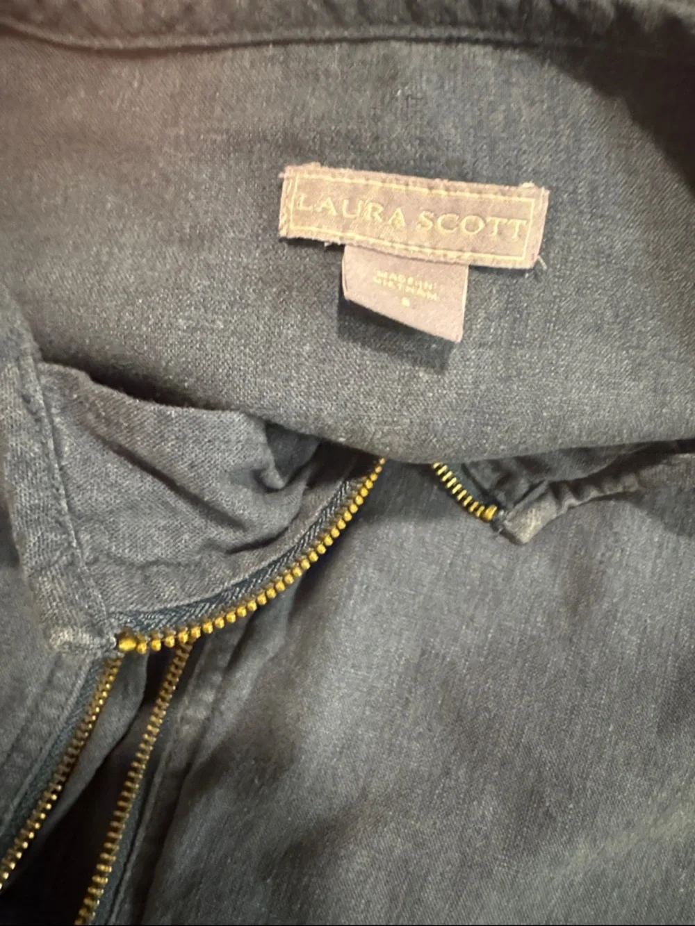 Laura Scott Indigo Zip-Front Jean Jacket